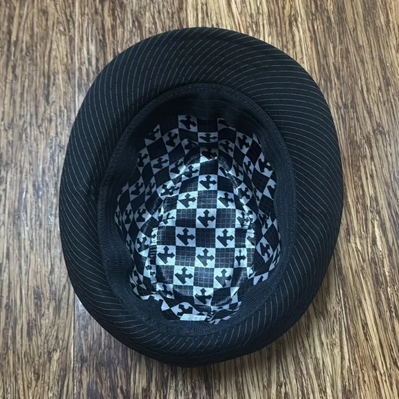 Kenny K. black white pinstripe unisex cotton fedora hat size large - Picture 6 of 8